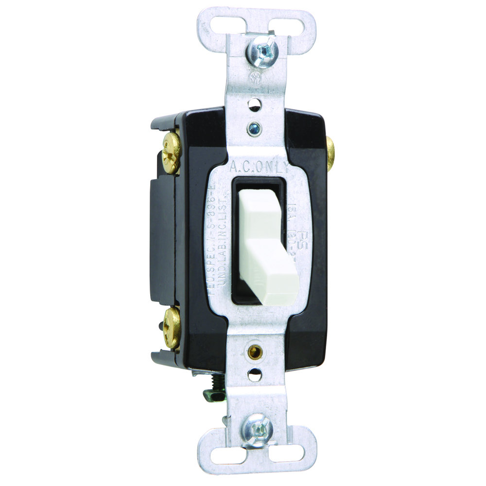 4way Toggle Switch, Back and, Side Wire, 15amp 120/277volt, White