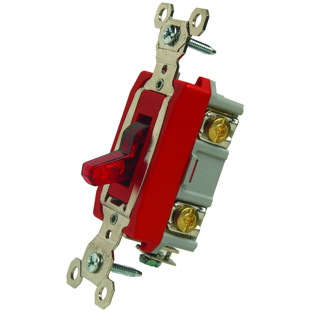 1pole Pilot Lighted Switch, Back and, Side Wire, 20amp 120volt, Red