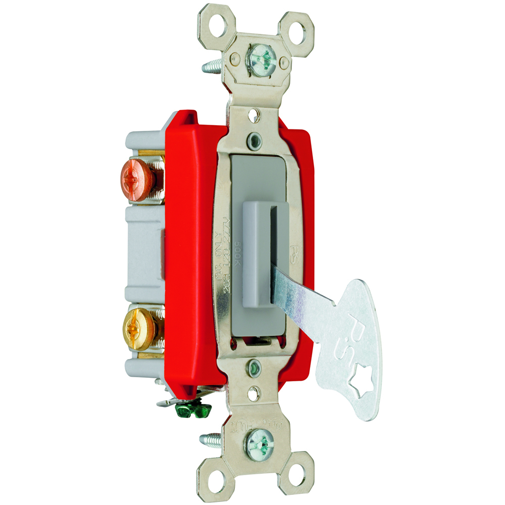 3way Lock Switch, Back and, Side Wire, 20amp 120/277volt, Gray (Key can be removed in both positions)