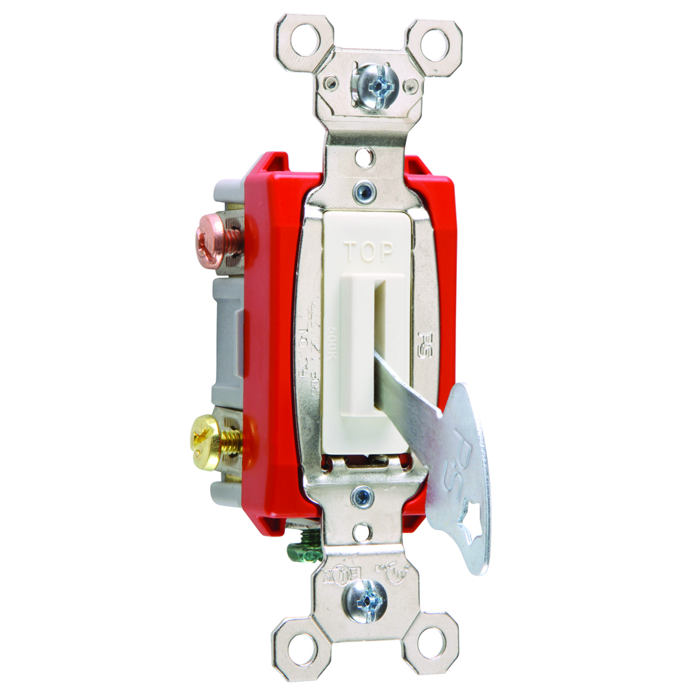 3way Lock Switch, Back and, Side Wire, 20amp 120/277volt, White (Key can be removed in both positions)
