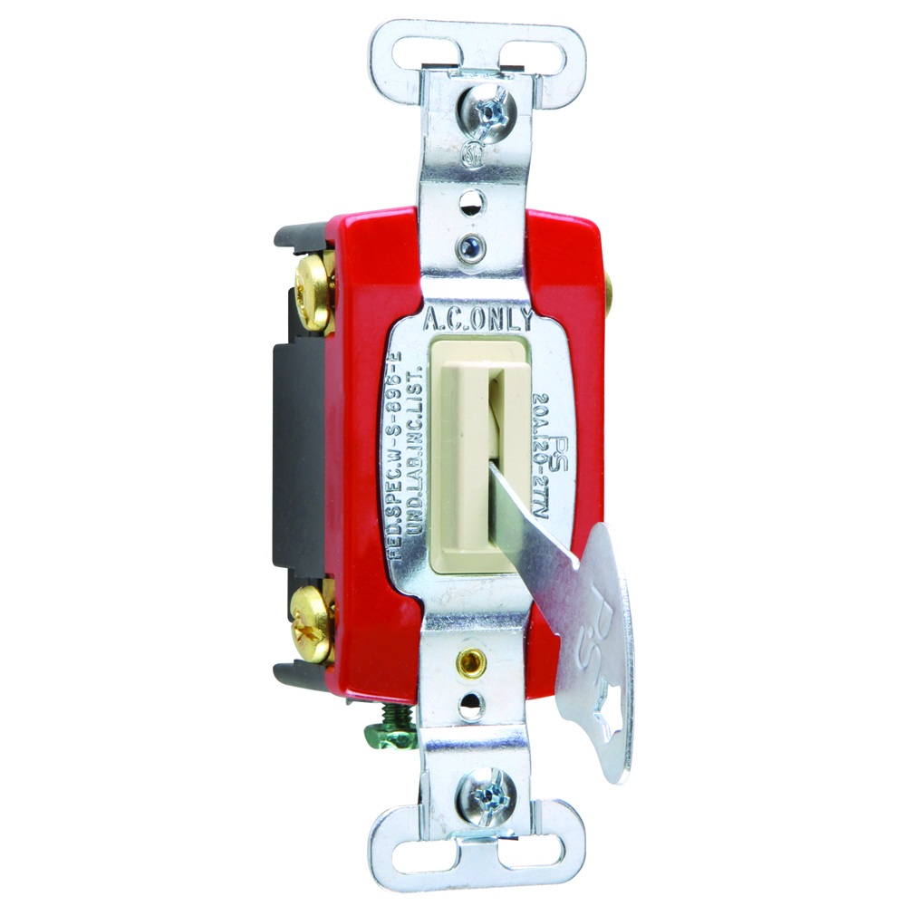 4way Lock Switch, Back and, Side Wire, 20amp 120/277volt, Ivory (Key can be removed in both positions)