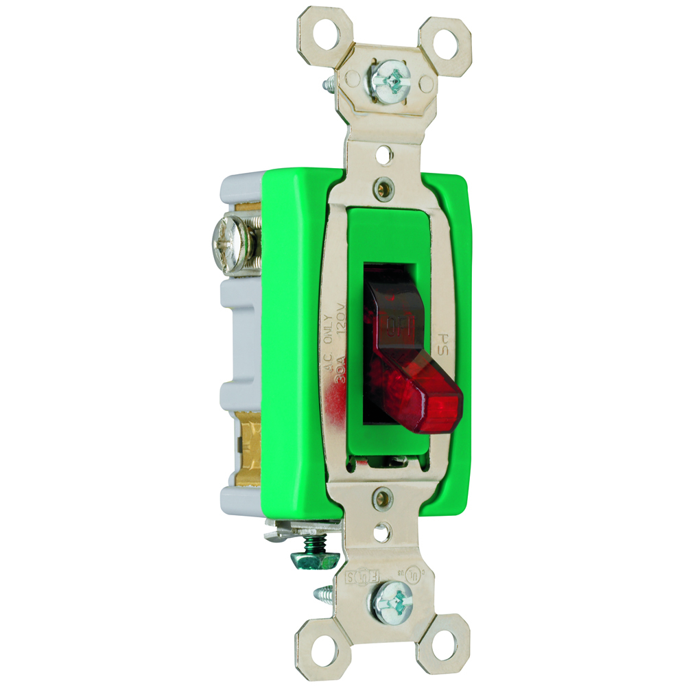 1pole Pilot Lighted Switch, Back and, Side Wire, 30amp 120volt, Red
