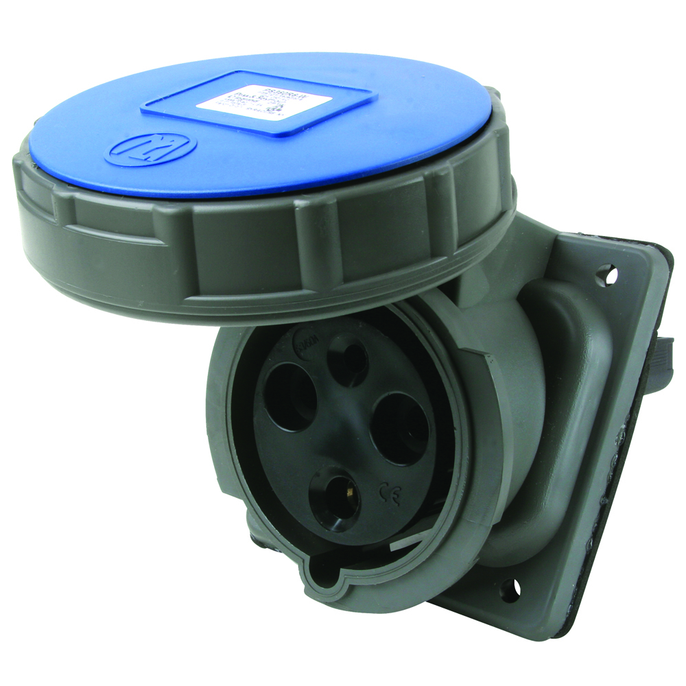 Double pole, Three wire, Pin and Sleeve Receptacle. 60 amp, 250 volt.