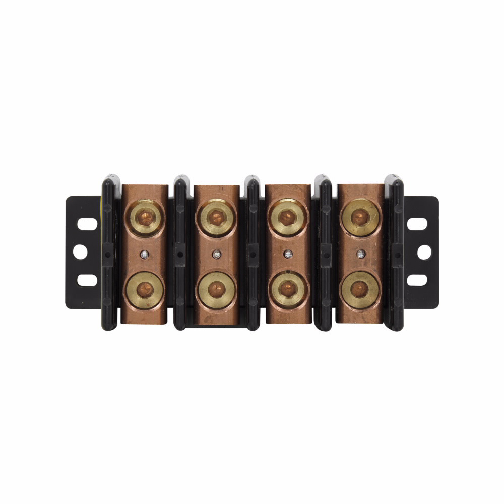 Eaton Bussmann series power splicer block, 600 Vac, 600 Vdc, 255A, Power splicer block, Four-pole, SCCR: 10 kA, Black, Molded Thermoplastic