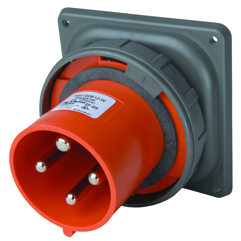 Three pole, Four wire, Pin and Sleeve Inlet. 100 amp, 125/250 volt.