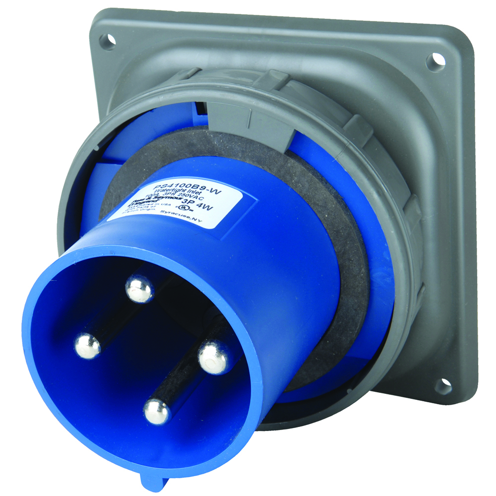 Three pole, Four wire, Pin and Sleeve Inlet. 100 amp, 3/250 volt.