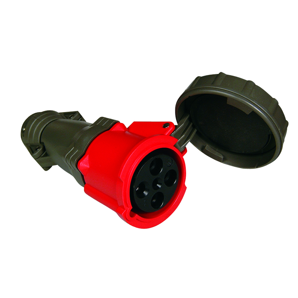 Three pole, Four wire, Pin and Sleeve connector. 60 amp, 3/480 volt.