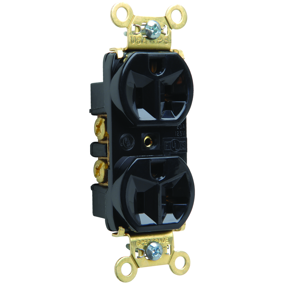 Heavy-Duty Spec Grade Duplex Receptacle Back and, Side Wire 20amp 125volt Black