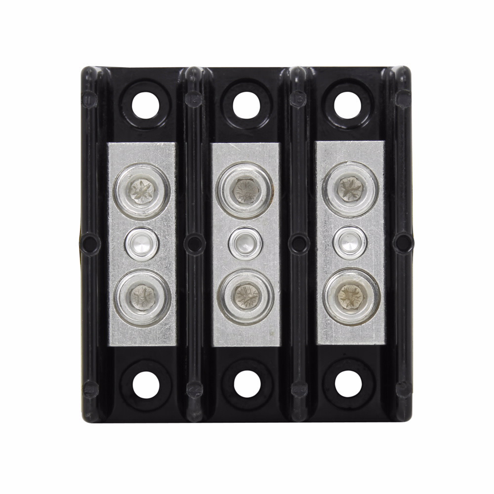 Eaton Bussmann series power splicer block, 600 Vac, 600 Vdc, 175A, Power splicer block, Three-pole, Splicer, SCCR: 200 kA, Black, Molded Thermoplastic Base, Tin-plated aluminum connector