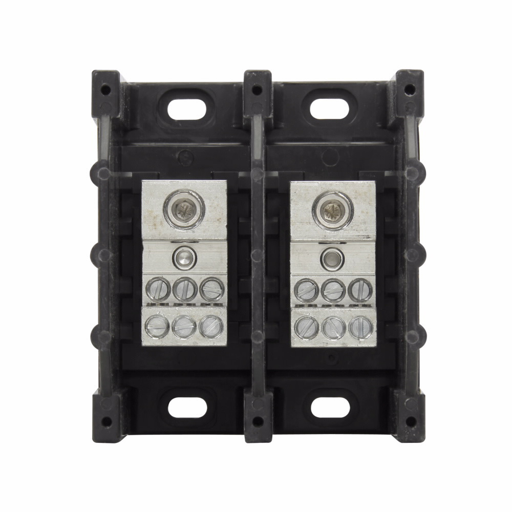Eaton Bussmann series power distribution block, 600 Vac, 600 Vdc, 175A, Power distribution block, Two-pole, SCCR: 100 kA, Black, Molded Thermoplastic Base, Tin-plated aluminum connector