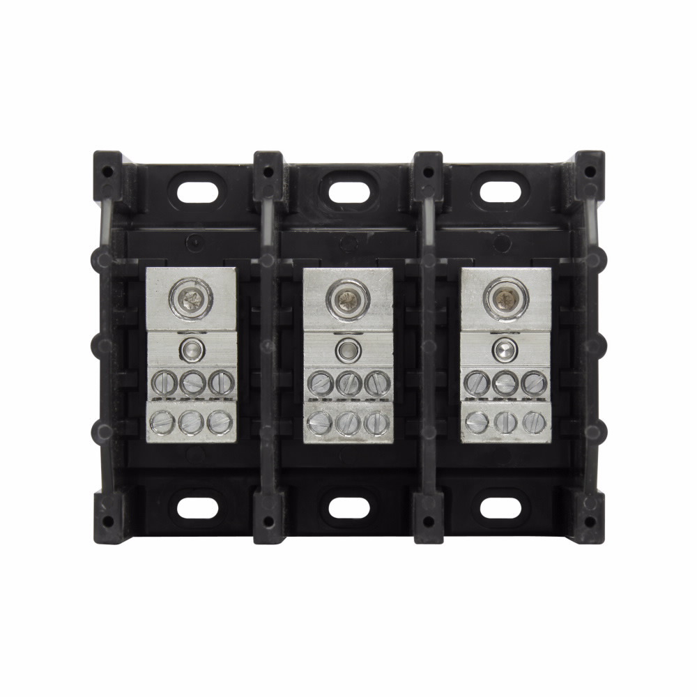 Eaton Bussmann series power distribution block, 600 Vac, 600 Vdc, 175A, Power distribution block, Three-pole, SCCR: 100 kA, Black, Molded Thermoplastic Base, Tin-plated aluminum connector - 16321-3