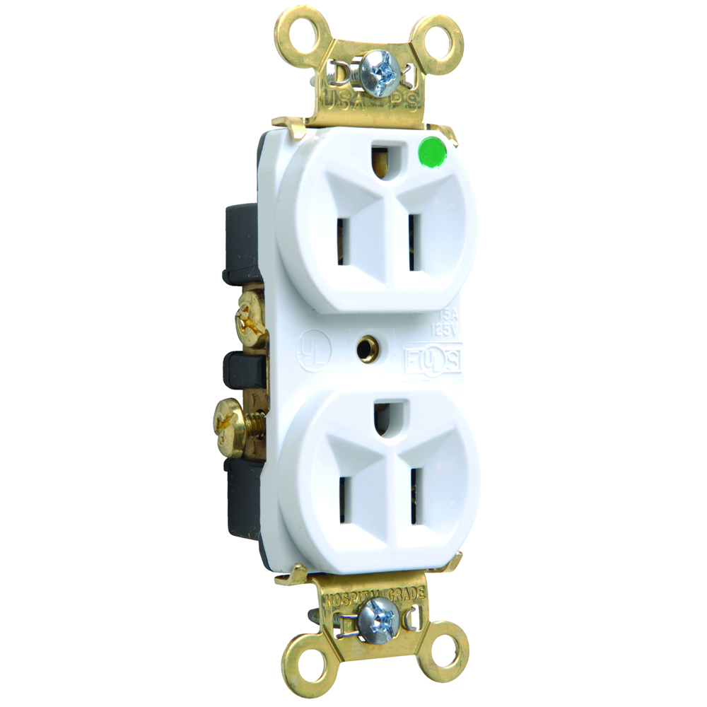 Heavy-Duty Hospital Grade Duplex Receptacle Back and, Side Wire 15amp 125volt White
