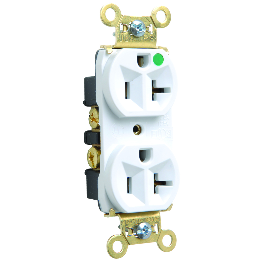 Heavy-Duty Hospital Grade Duplex Receptacle Back and, Side Wire 20amp 125volt White