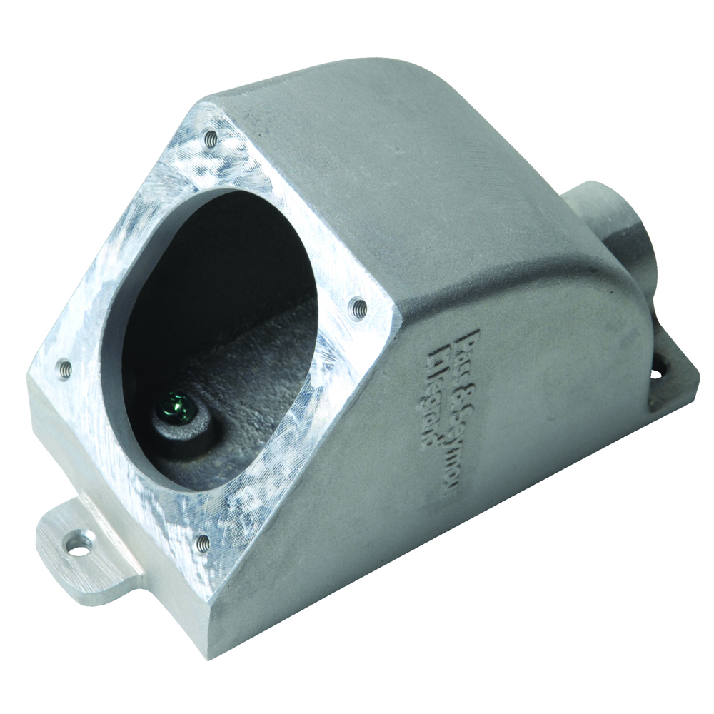 Double pole, Three wire, Angled Metallic Receptacle Box. 20 amp. 1/2 Hub.