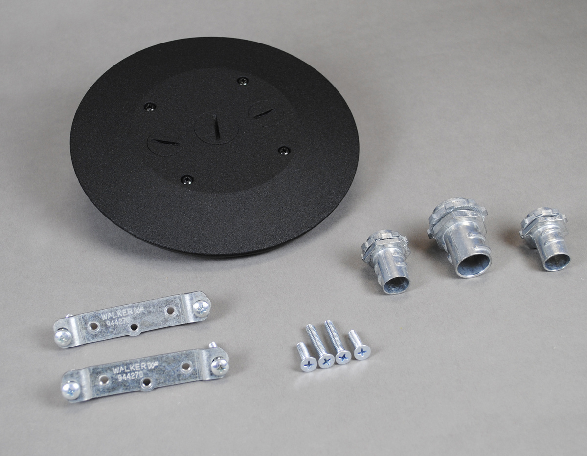Black Color; UL (Canada and Us) Approval; Flush Service Type; (1) 3/4 Inch, (2) 1/2 Inch Conduit Connector/Closure Plug Device Type; WIREMOLD[R] Brand; With Link Strap, Adapter Plate, Conduit Assembly