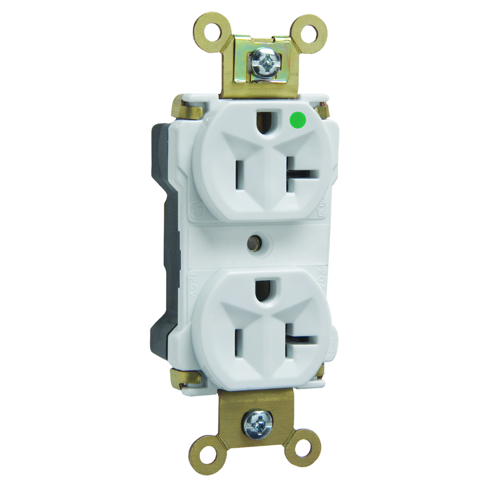 PlugTail Extra Heavy-Duty Hospital Grade Duplex Receptacle 20amp 125volt White