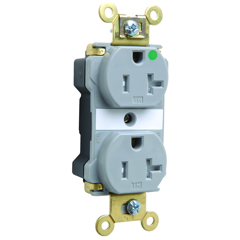 PlugTail Extra Heavy-Duty Hospital Grade Tamper-Resistant Duplex Receptacle 20amp 125volt Gray