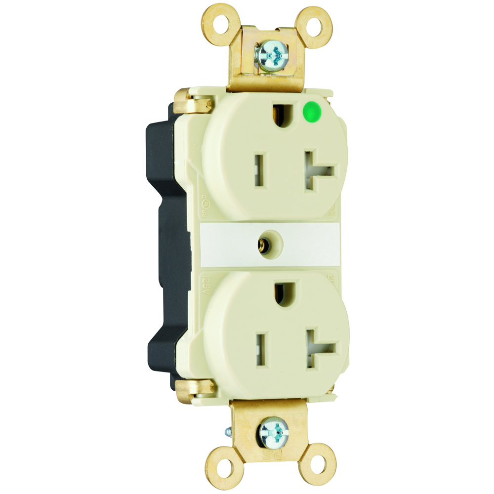 PlugTail Extra Heavy-Duty Hospital Grade Tamper-Resistant Duplex Receptacle 20amp 125volt Ivory
