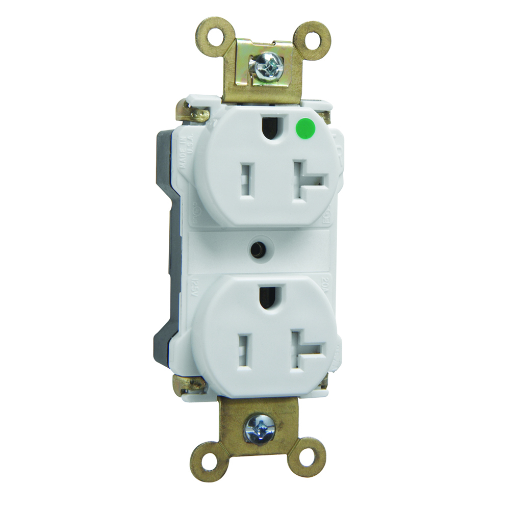 PlugTail Extra Heavy-Duty Hospital Grade Tamper-Resistant Duplex Receptacle 20amp 125volt White