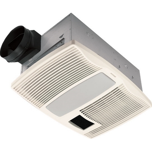 Broan QT Series 110 CFM Ventilation Fan with 1500W heater, 2-60W incandescent light and 7W night-light (bulbs not included), 0.9 Sones