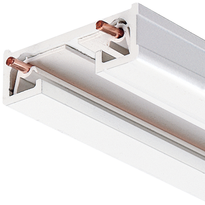 Juno Trac-Lites R series reduced profile, single circuit track section for surface or pendant mounting. Accepts all Trac-Lites and Trac-Master track fixtures. The insulator stays same length as extrusion to simplify field-cutting of track.