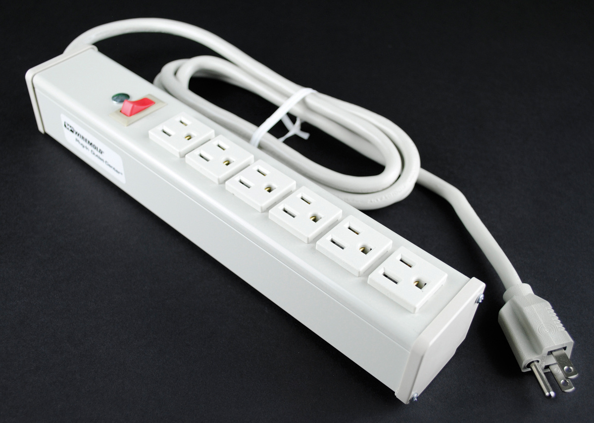  Plugmold; Lighted Switch Compact Plug-In Outlet Center; 6 Outlet, 6 ft, 15 Amp, 125 Volt, Putty White
