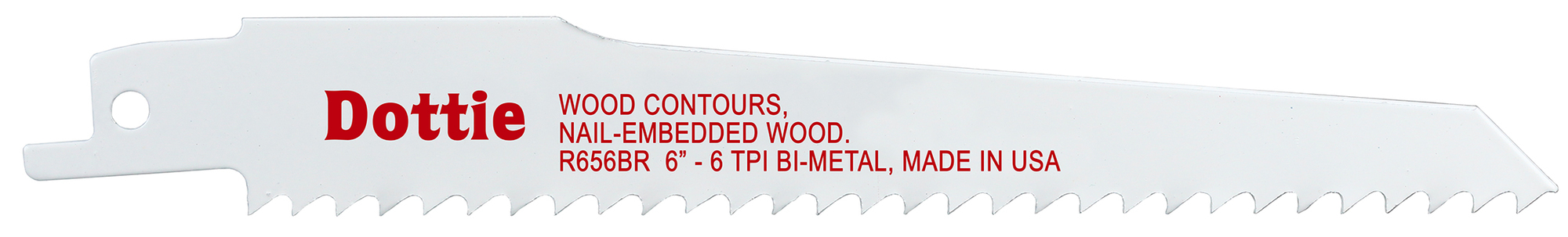 Reciproblade, 6 in. length, 3/4 in. width, 0.050 in. thickness, 6 teeth per inch, Bi-Metal material, Applications: Wood Contours, Nail-Embedded Wood