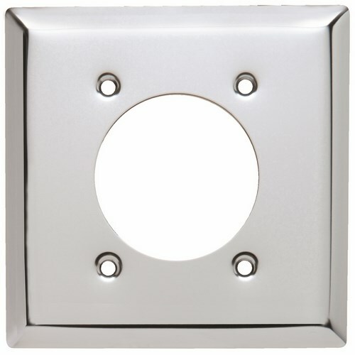 Two Gang Power Outlet Receptacle Opening, 2.1563 hole for 2.125 dia. device - 4 mtg. holes, Smooth Metal, White