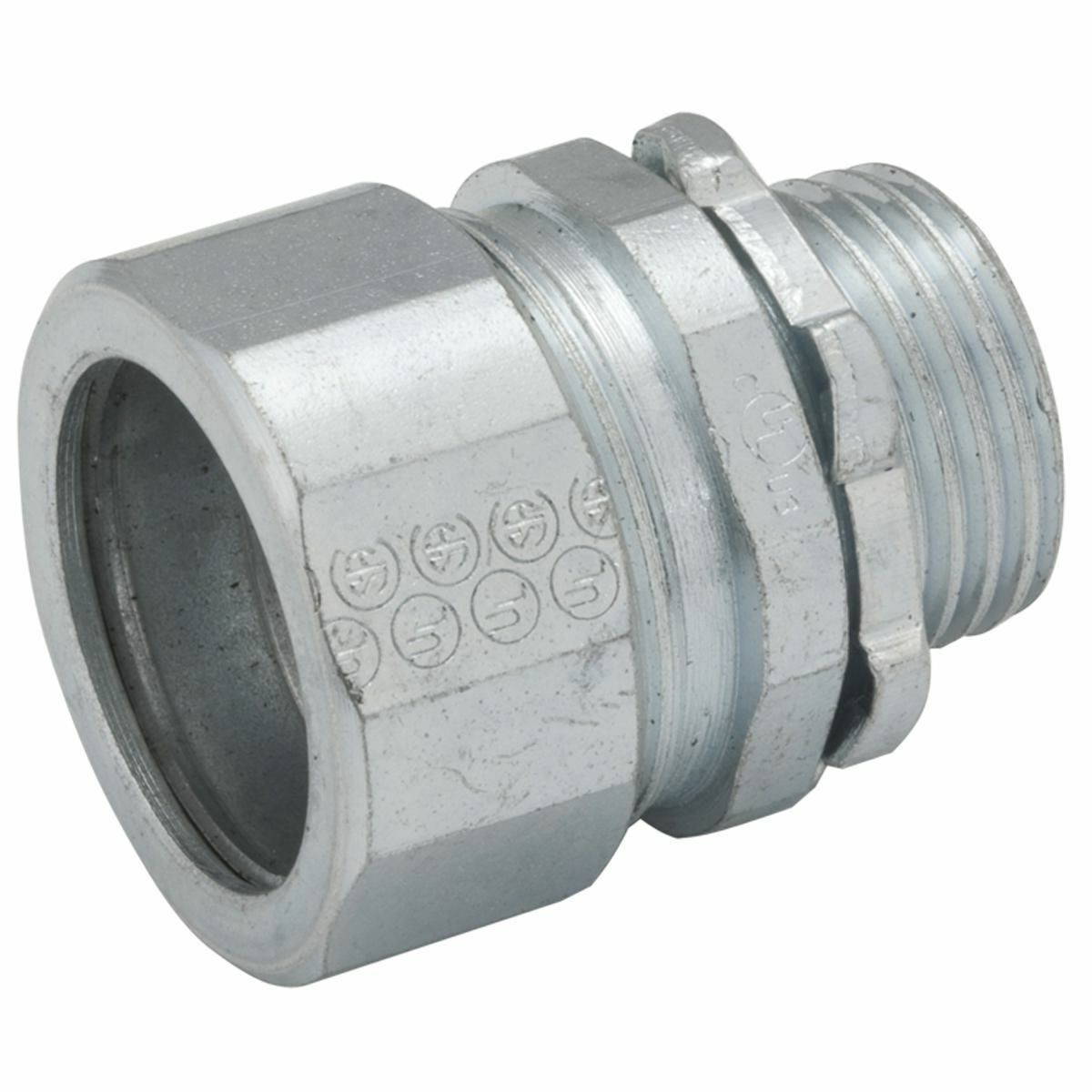 1804 Non-Insulated Compression Connector, 1 in Trade, 1-1/16 in Cable Openings, For Use With Rigid/IMC Conduit, Malleable Iron/Steel, Electro-Plated Zinc