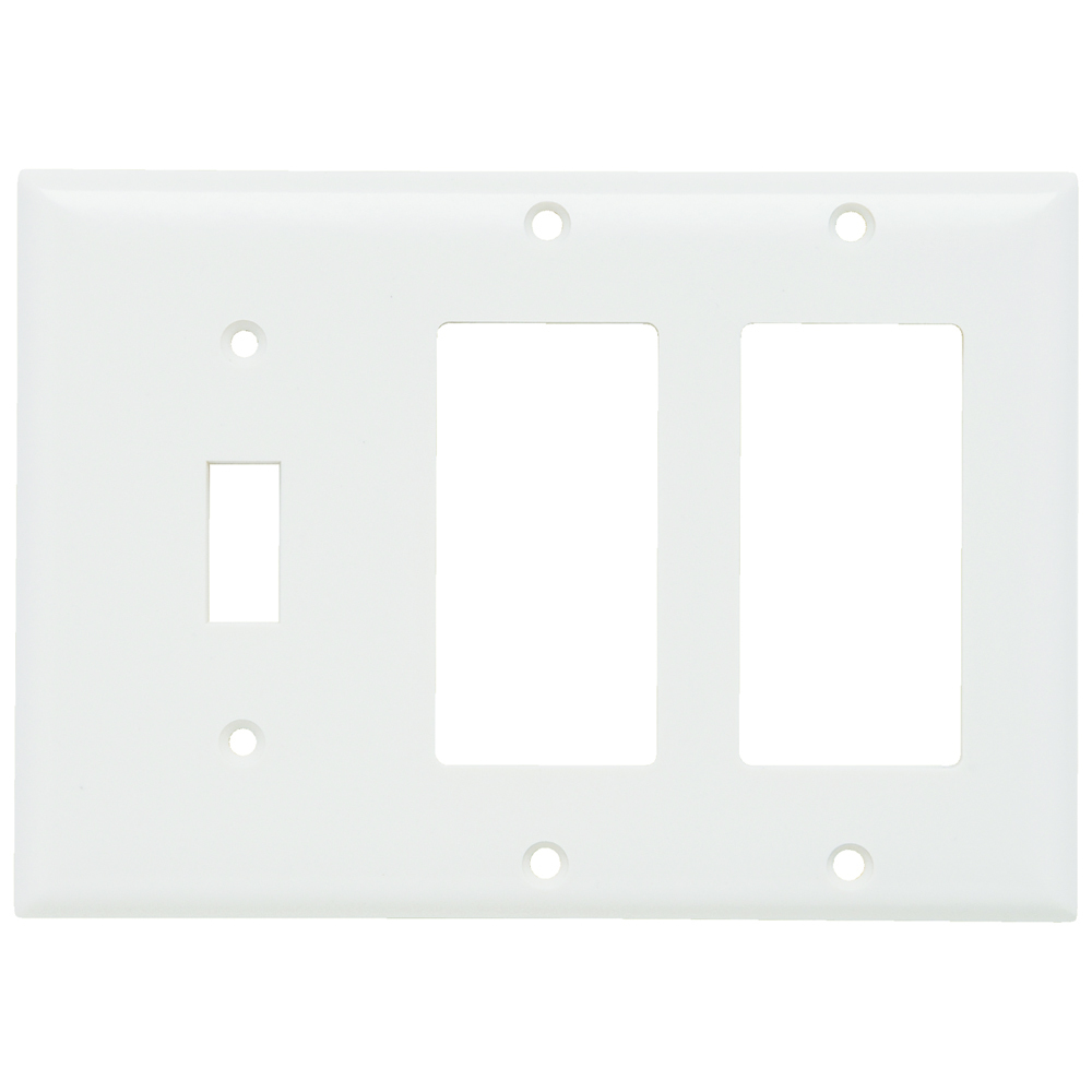 Combination Wall Plate, 1 Toggle Switch and, 2 Decorator, Three Gang, White
