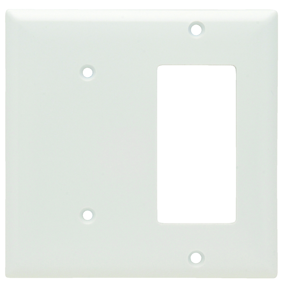 Combination Wall Plate, 1 Blank and, 1 Decorator, Two Gang, White