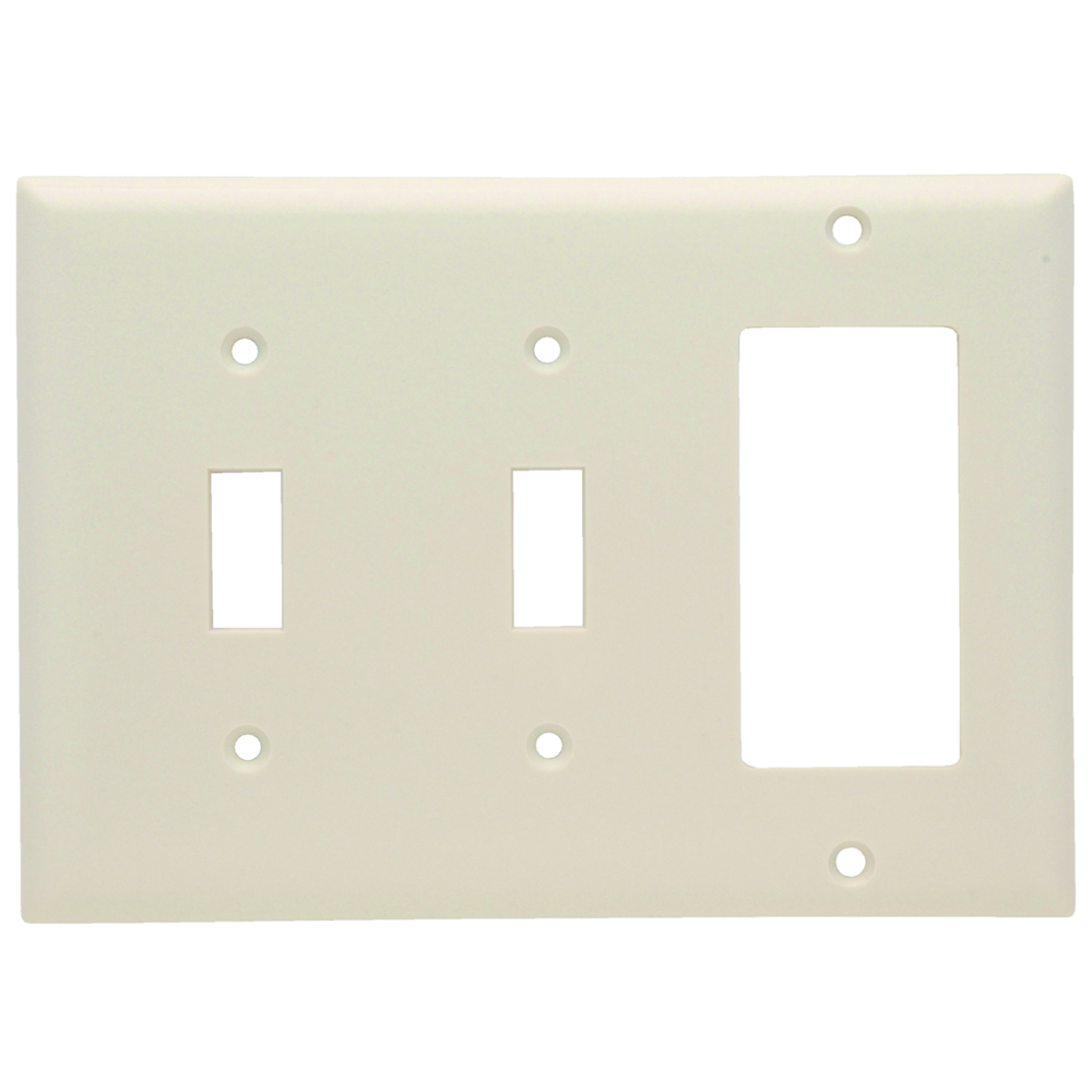 Combination Wall Plate, 2 Toggle Switch and, 1 Decorator, Three Gang, Light Almond