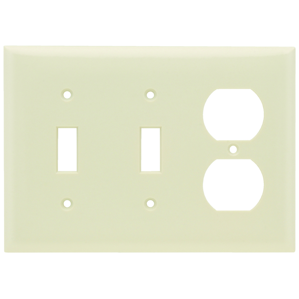 Combination Wall Plate, 2 Toggle Switch and, 1 Duplex Receptacle, Three Gang, Light Almond