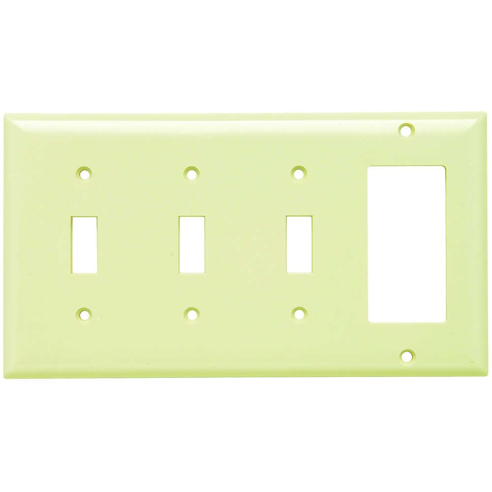 Combination Wall Plate, 3 Toggle Switch and, 1 Decorator, Four Gang, Ivory