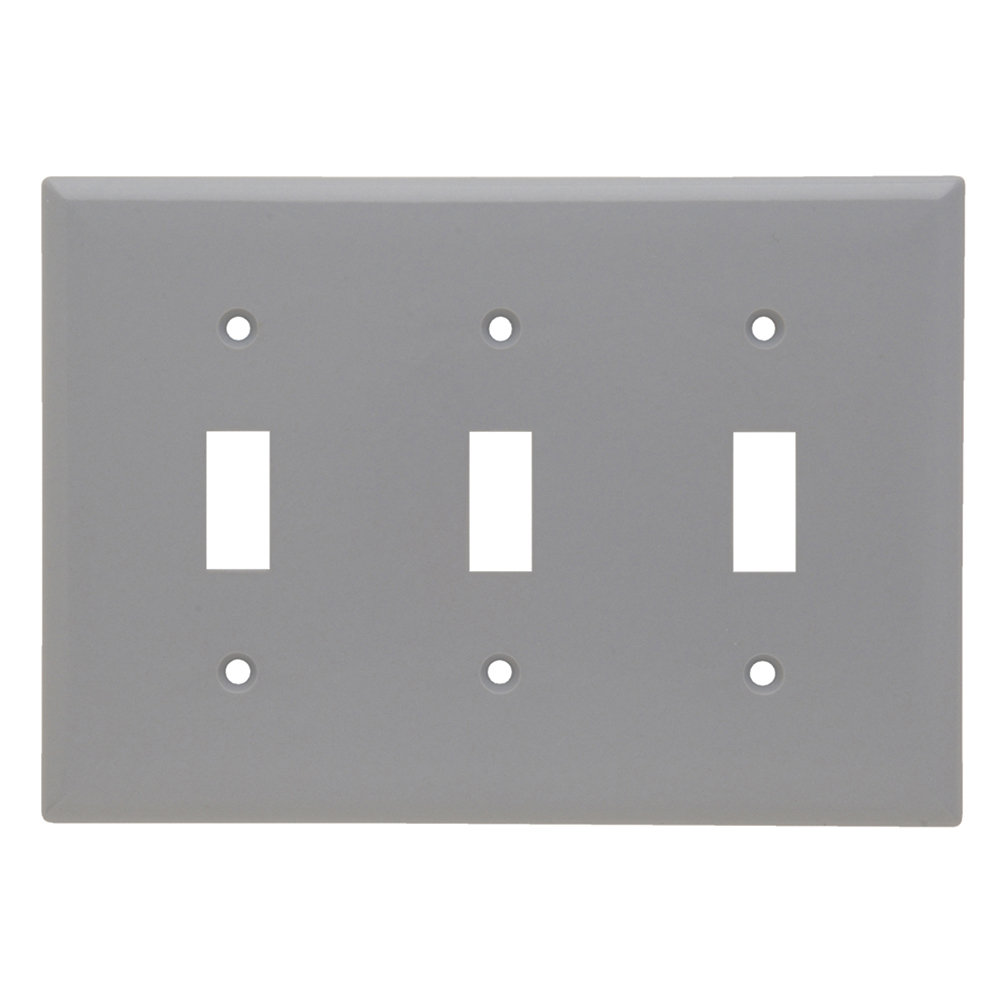 Toggle Switch Wall Plate, Three Gang, Gray