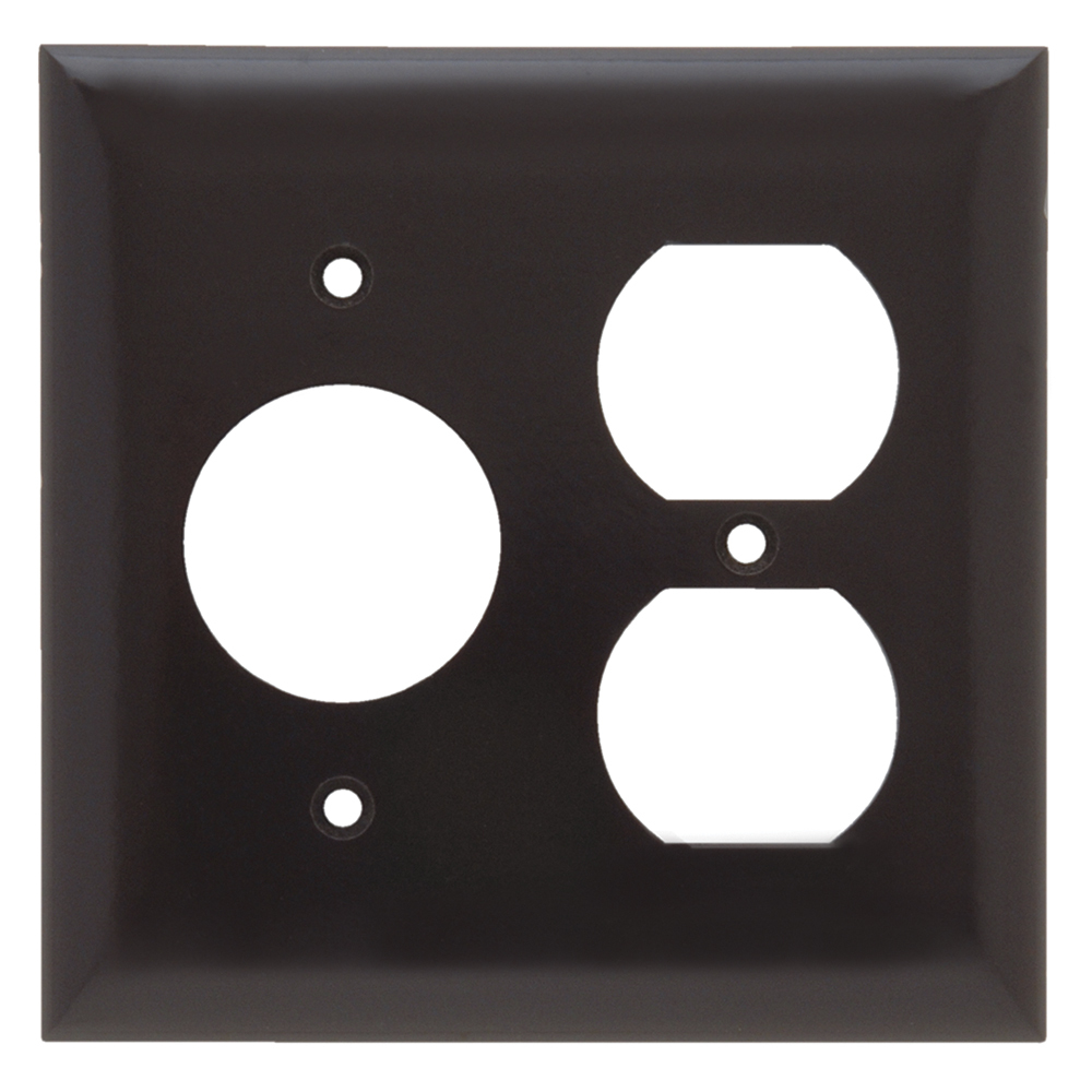Combination Wall Plate, 1 Single Receptacle and, 1 Duplex Receptacle, Two Gang, Brown