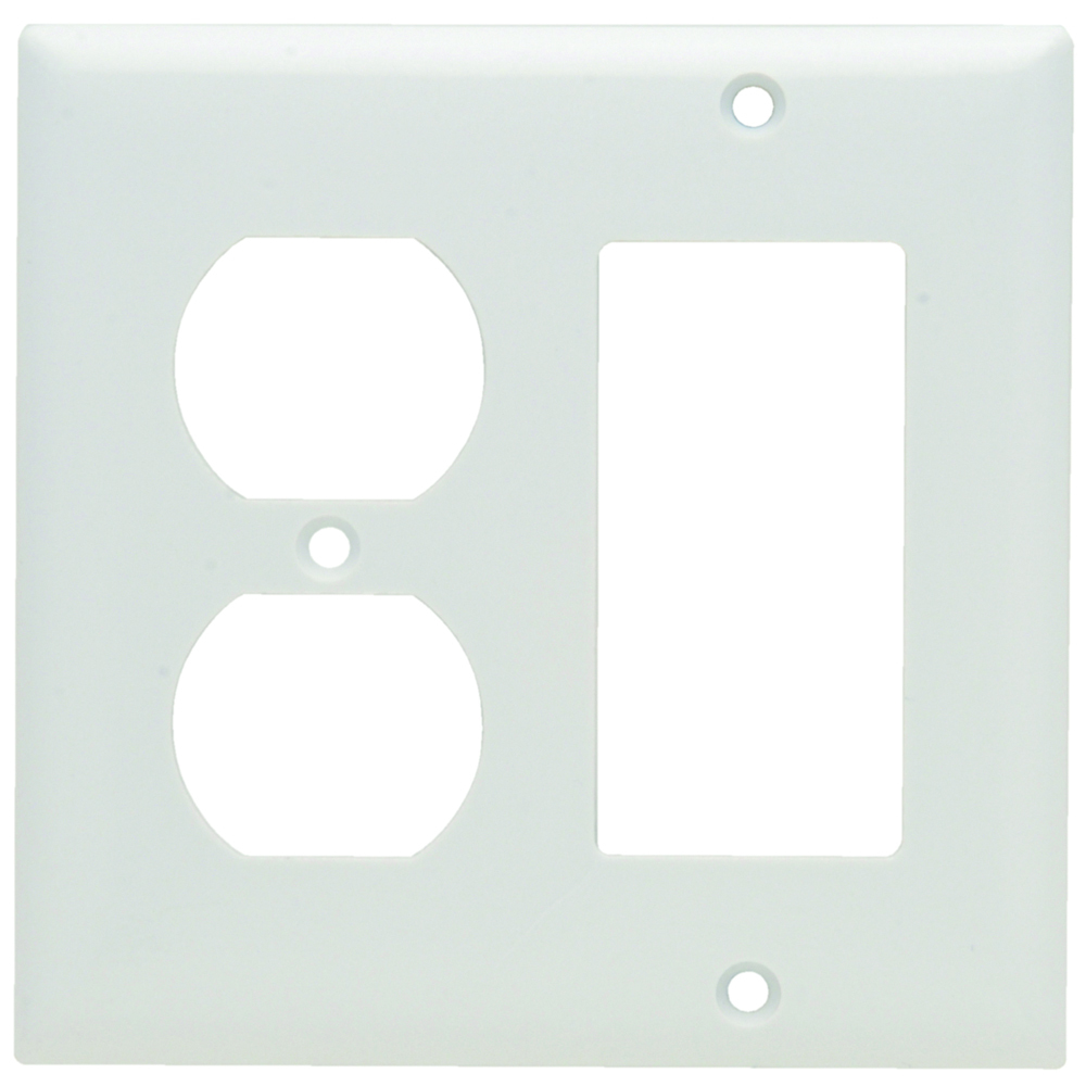 2-Gang Combination Wall Plate, 1 Duplex Receptacle and 1 Decorator, White