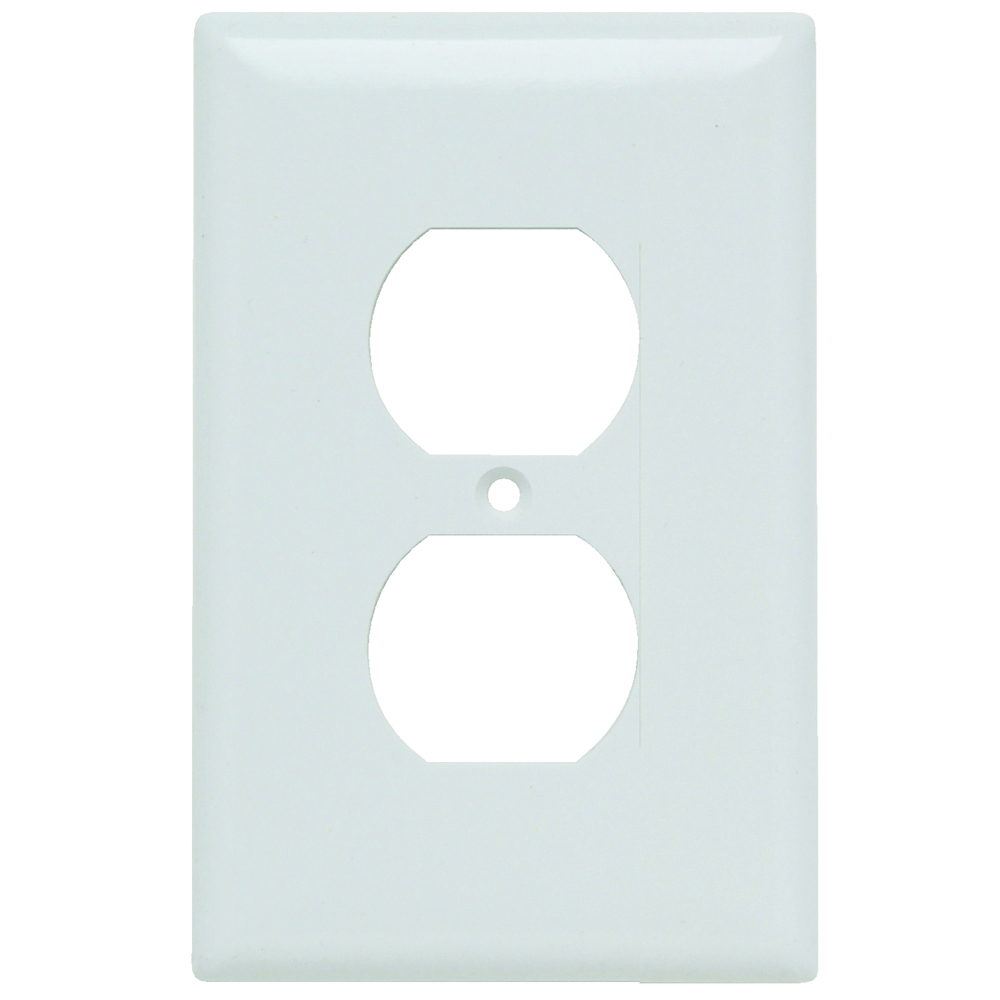 Smooth Wall PlateJunior-Jumbo single gang, duplexmolded of non-combustible mar-proof material. It is resistant to discoloration, grease, oil, solvent, and moisture. The seven standard colors available -- Ivory, White, Brown, Gray, Black, Red, and Light Almond.
