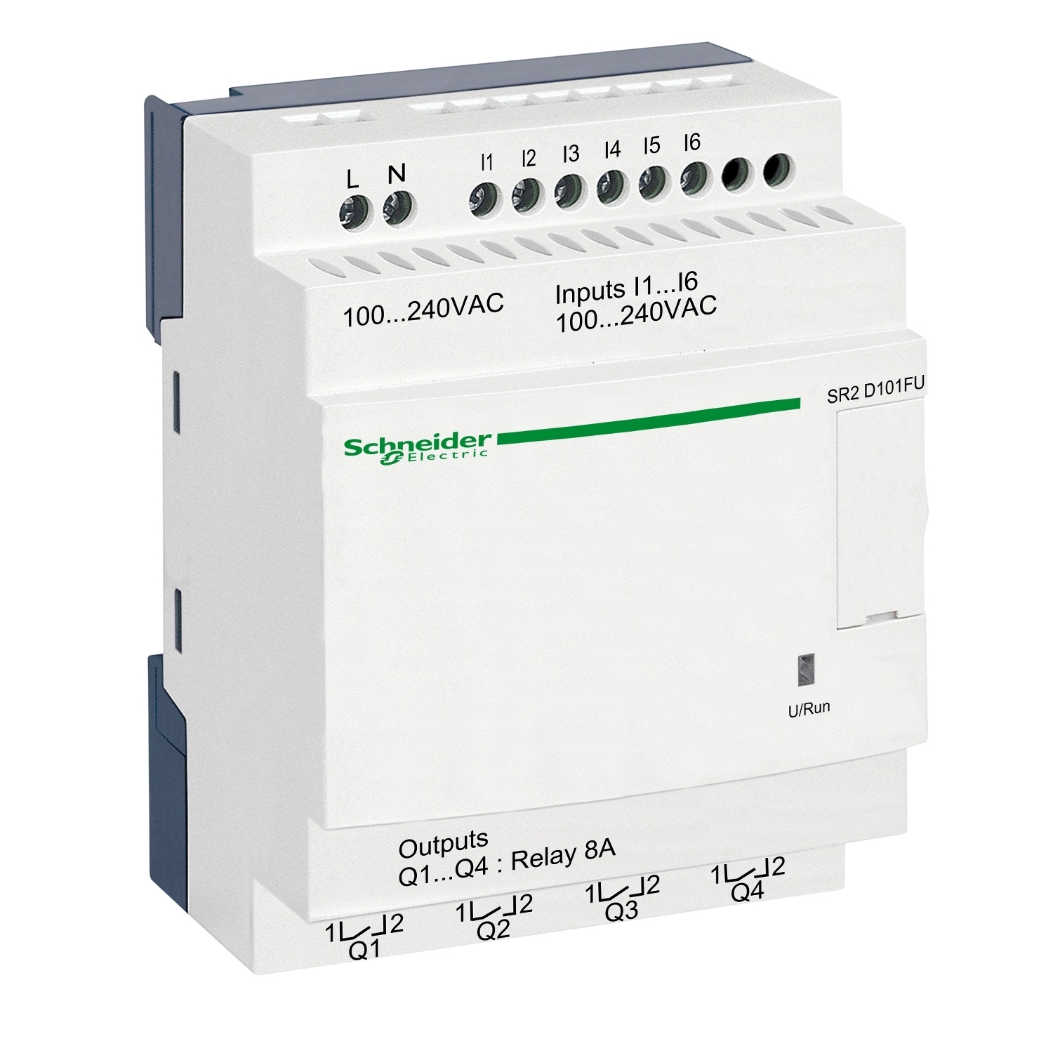 compact smart relay, Zelio Logic SR2 SR3, 10 IO, 100 to 240V AC, no clock, no display