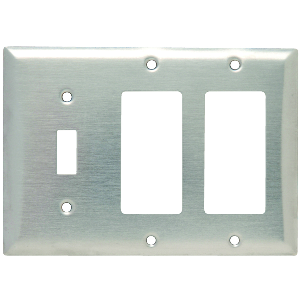 Combination Wall Plate, 1 Toggle Switch and, 2 Decorator, Three Gang, 302 Stainless Steel