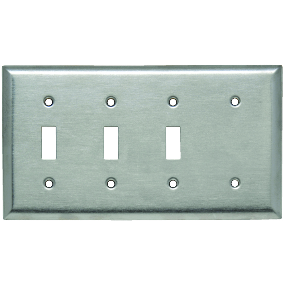 Combination Wall Plate, 3 Toggle Switch and, 1 Blank, Four Gang, 302 Stainless Steel