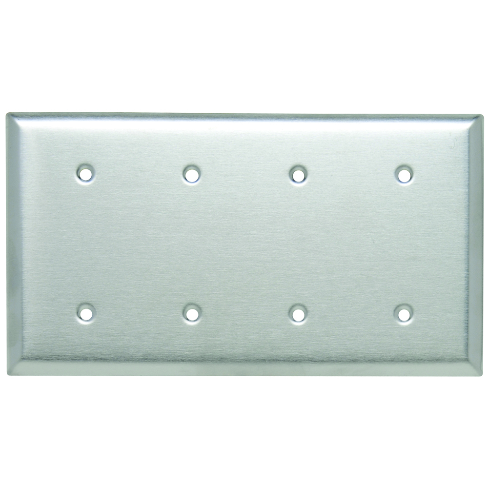 Smooth Metal Wall Plate 4gang Blank Strap Mounted 302 Stainless Steel