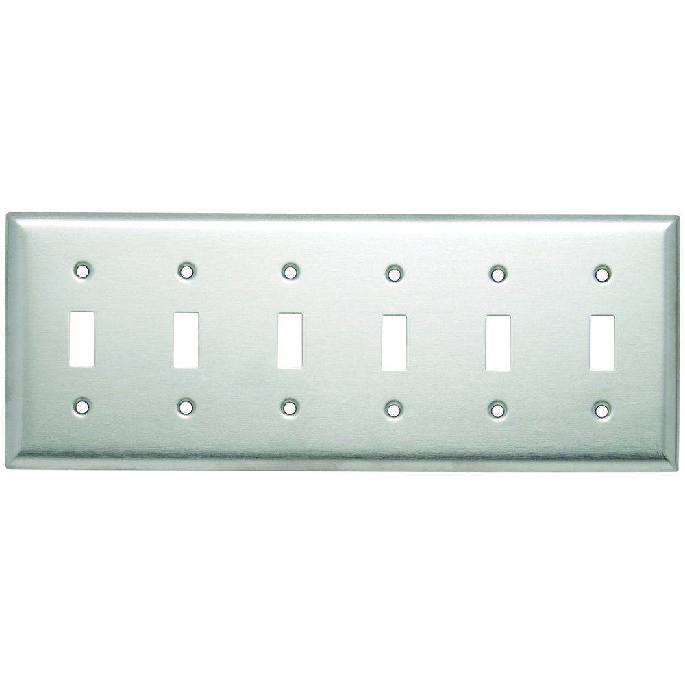 Smooth Metal Wall Plate, 6gang Toggle, 302 Stainless Steel