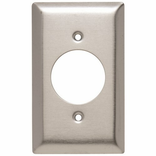 One Gang Power Outlet Receptacle Opening, 1.5938 hole for 1.5625 diameter device - 2 mtg. holes, Smooth Metal.