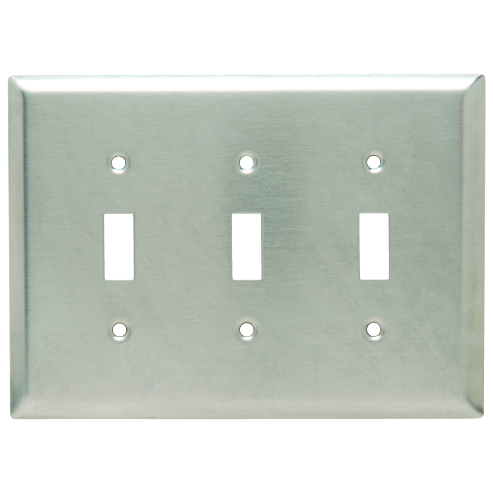 Smooth Metal Wall Plate, Junior-Jumbo 3gang Toggle, 302 Stainless Steel