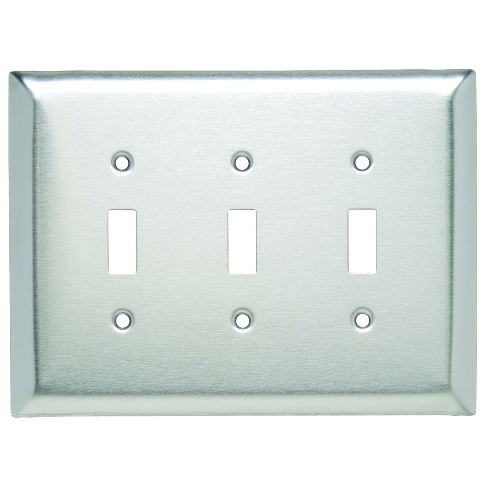 Smooth Metal Wall Plate, Jumbo 3gang Toggle, 302 Stainless Steel