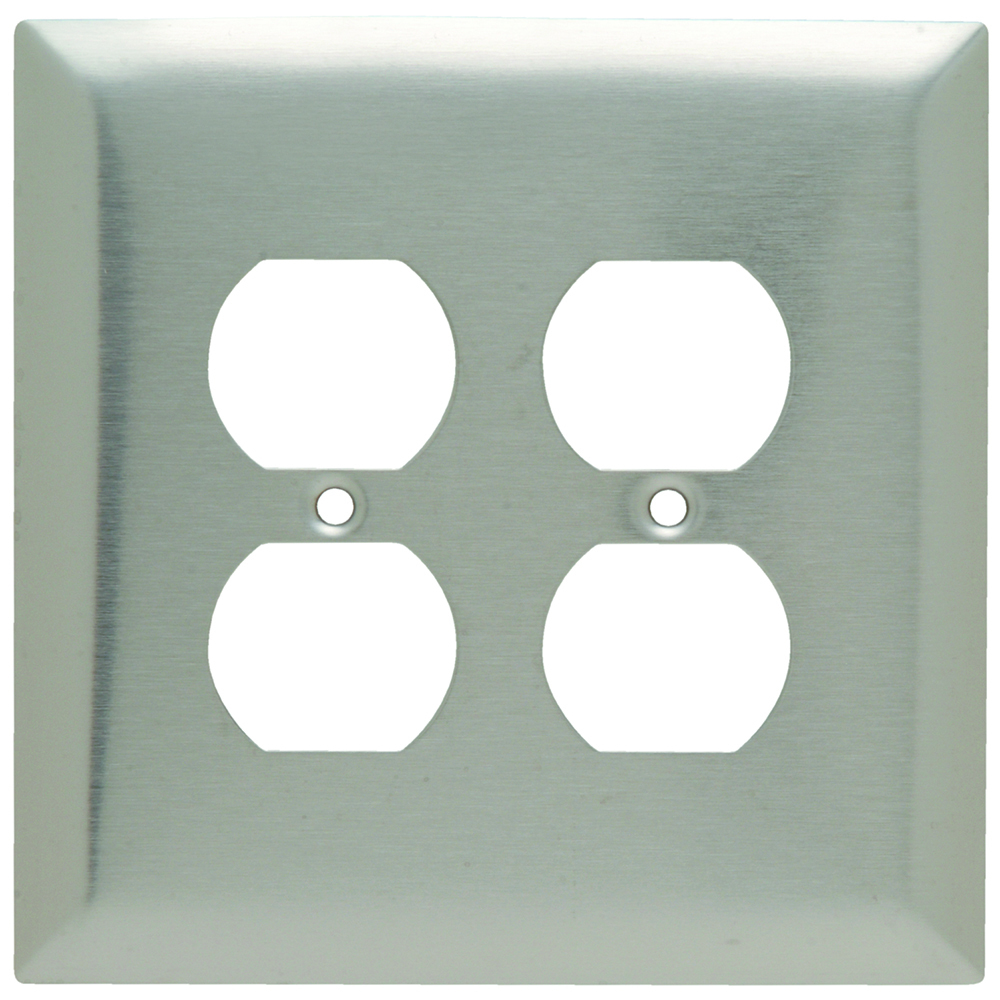 Duplex Receptacle Wall Plate, Two Gang, 302 Stainless Steel