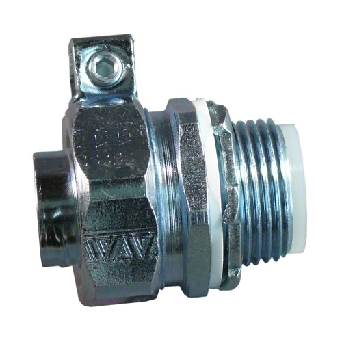 Insulated Throat Liquidtight Connector with External Grounding Lug, 1 inch, Malleable Iron, Zinc Electroplated