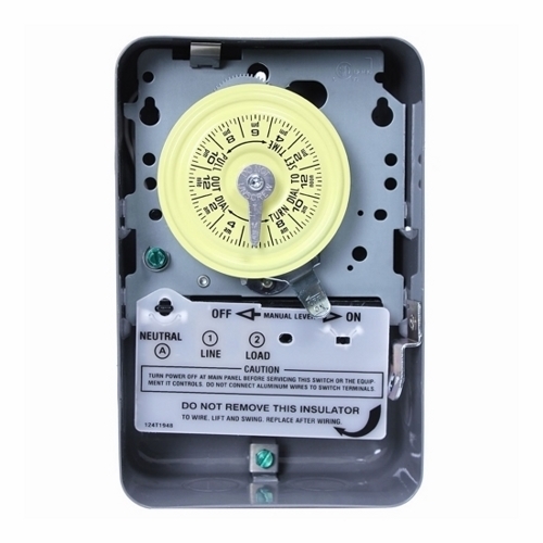 The heavy duty mechanical time switch is designed for industrial, commercial and residential applications. Features a high horsepower rating that is ideal for loads up to 40 amps resistive from 125-volts and direct 24-hour time switch control of most loads. All models are equipped with one "ON" and one "OFF" tripper. The unit contains a 1-circuit standard On/Off Single Pole Single Throw 40 Amps, 4000 watt capacity, 125 volts.