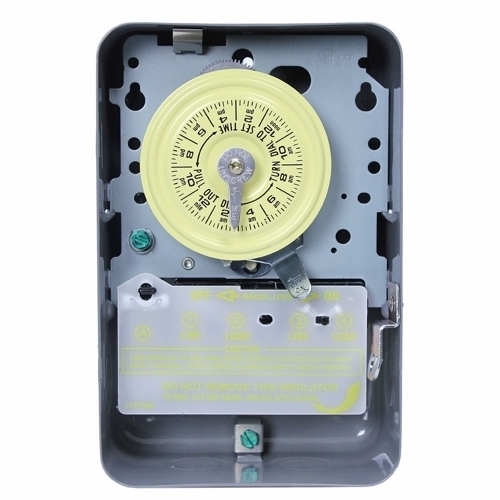 The NEMA 1 - 208-277 V 5HP DPST The heavy duty mechanical time switch is designed for industrial, commercial and residential applications. Features a high horsepower rating that is ideal for loads up to 40 amps resistive from 120-volts and direct 24-hour time switch control of most loads. All models are equipped with one "ON" and one "OFF" tripper. The unit contains a 1-circuit standard On/Off Double Pole Single Throw 40 Amps, 4000 watt capacity, 120 volts.